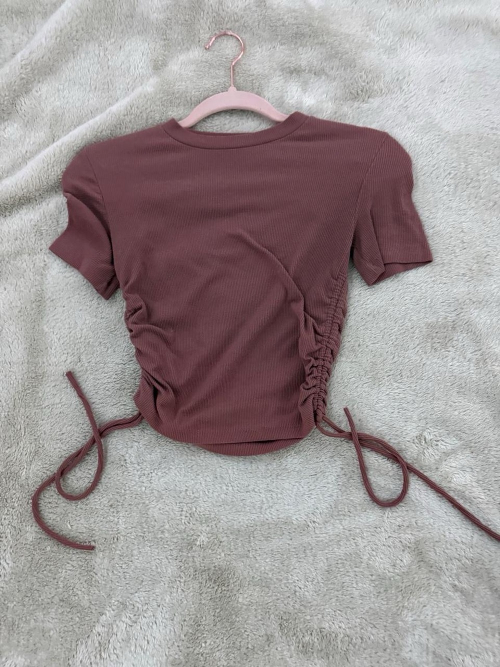 Zara Mauve Ribbed Side-Ruched Crop Top